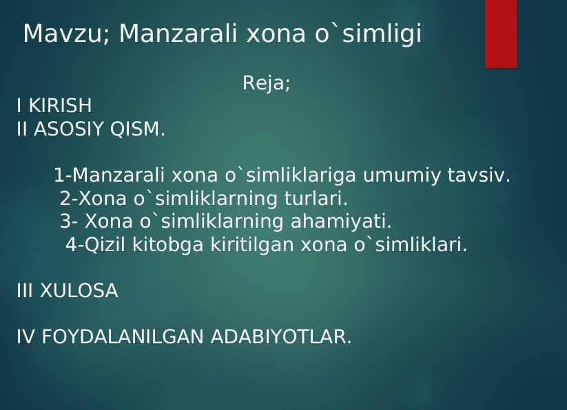 Manzarali xona o`simligi