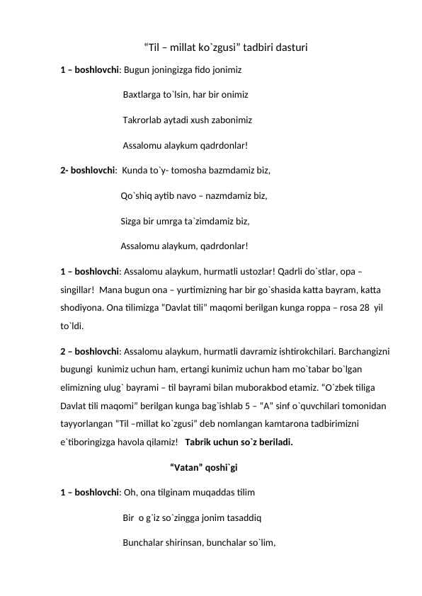 til bayrami dasturi sennariysi