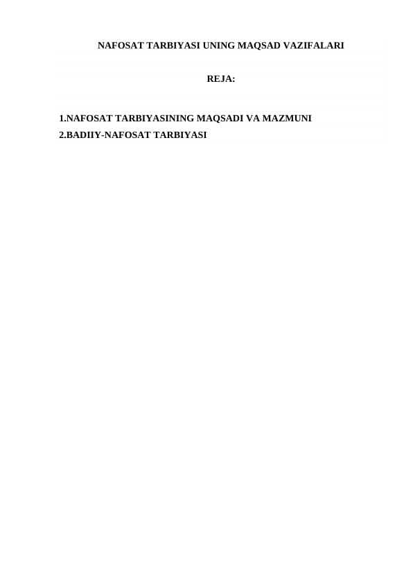 NАFОSАT TАRBIYASI UNING MAQSAD VAZIFALARI