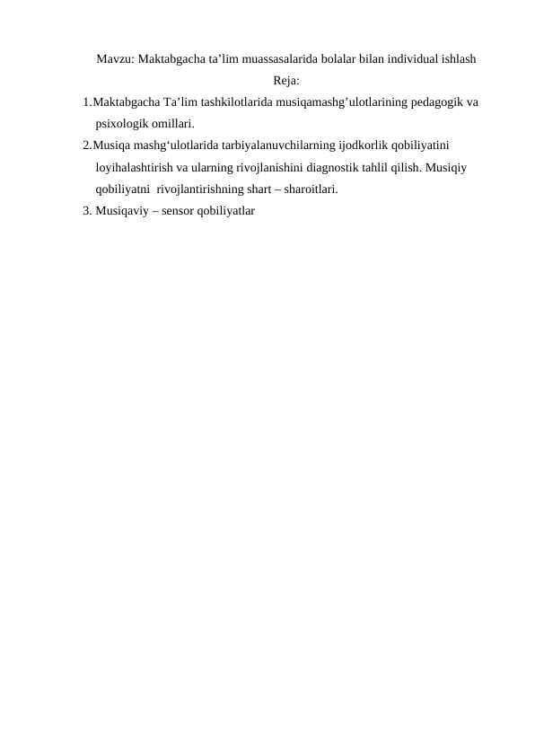 Maktabgacha ta’lim muassasalarida bolalar bilan individual ishlash