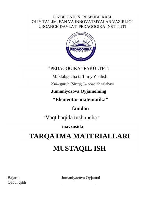 Vaqt haqida tushuncha