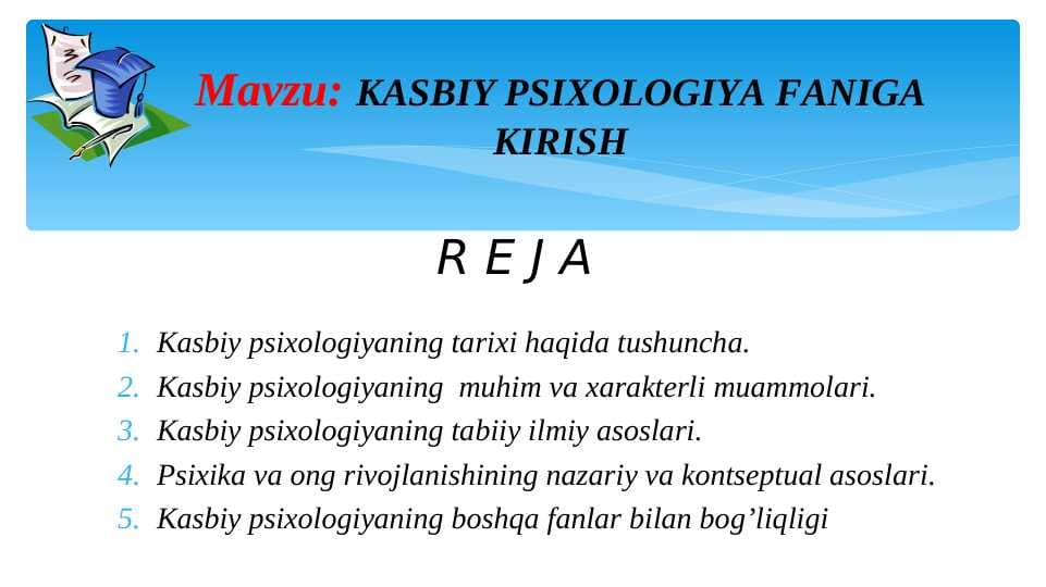 KASBIY PSIXOLOGIYA FANIGA KIRISH