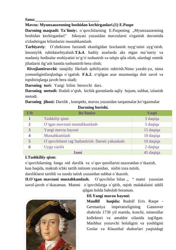 3-sinf o'qish Myunxauzenning boshidan kechirganlari dars ishlanma