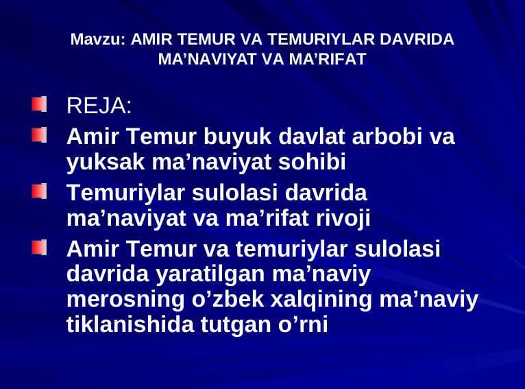 АMIR TЕMUR VА TЕMURIYLАR DАVRIDА MА’NАVIYAT VА MА’RIFАT