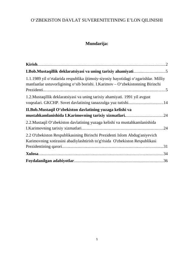 O‘ZBEKISTON DAVLAT SUVERENITETINING E’LON QILINISHI