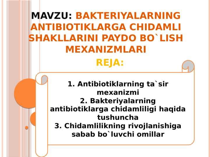 Bakteriyalarning antibiotiklarga chidamli shakllarini paydo bo`lish mexanizmlari