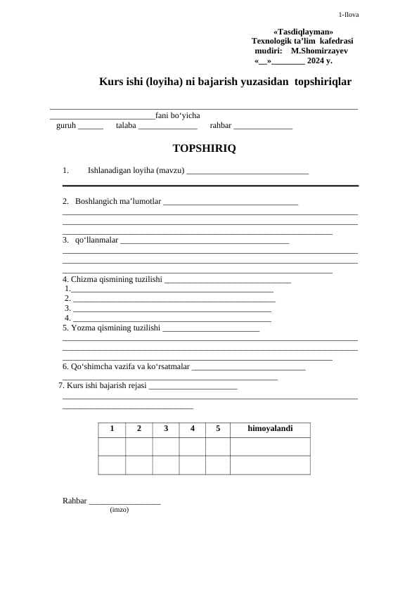 Kurs ishi topshiriq blankasi (Lotincha)    5 list