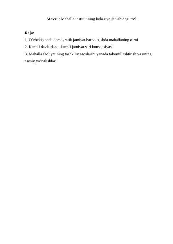 Mahalla institutining bola rivojlanishidagi ro‘li.