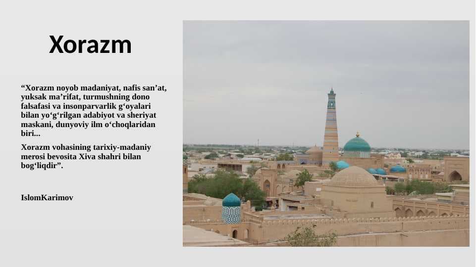Xorazm tarixi, madaniyati, arxeologiyasi haqida prezentatsiya