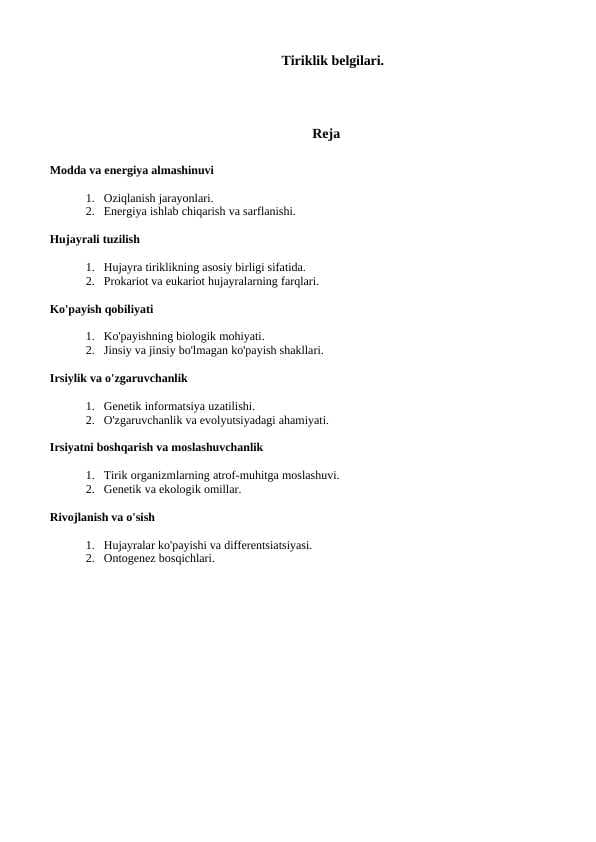 Tiriklik belgilari
