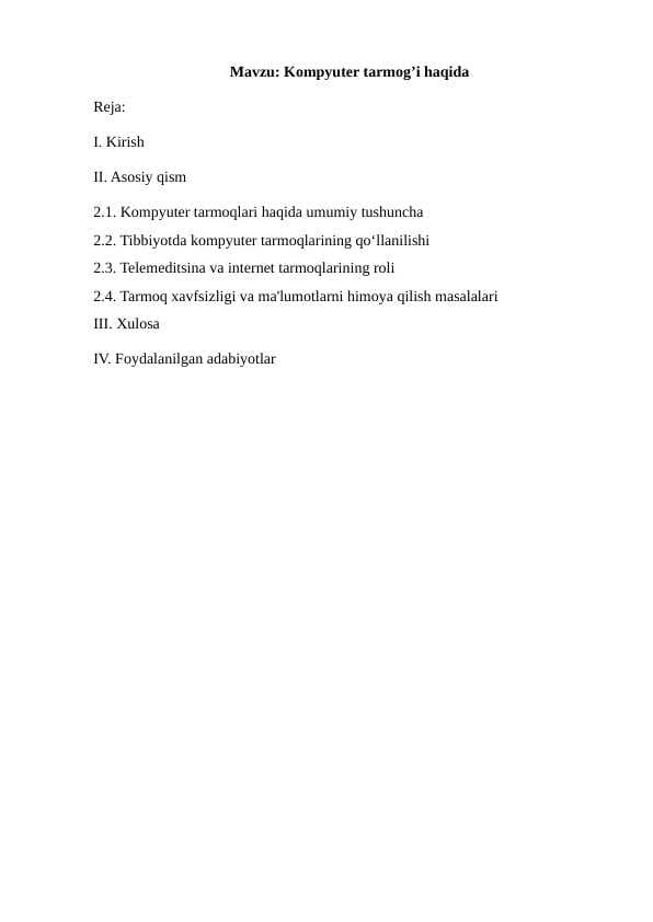 Kompyuter tarmog’i haqida