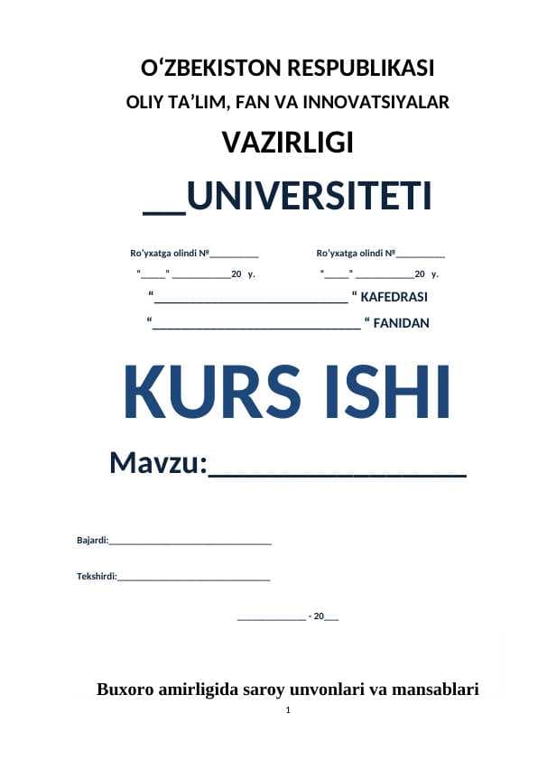 Buxoro amirligida saroy unvonlari va mansablari
