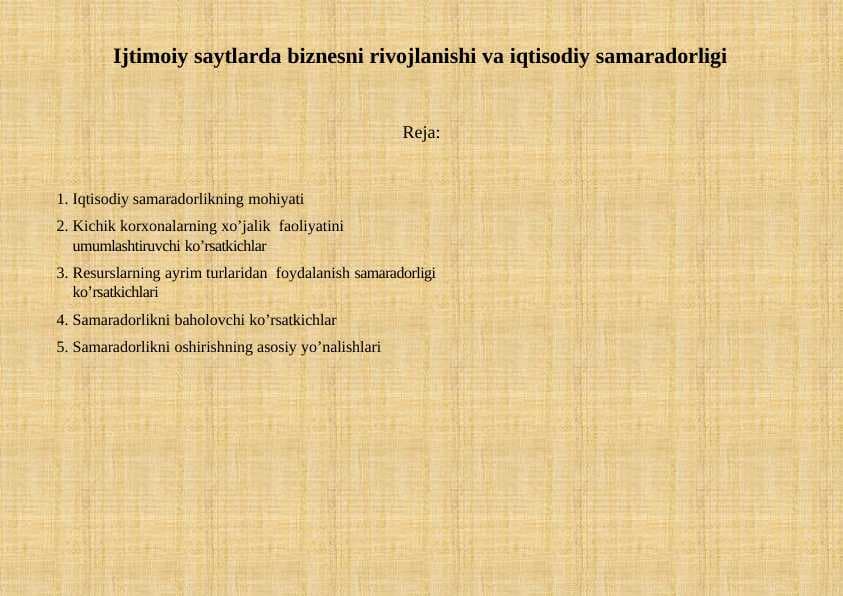 Ijtimoiy saytlarda biznesni rivojlanishi va iqtisodiy samaradorligi