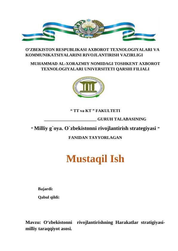 O‘zbekistonni  rivojlantirishning Harakatlar stratigiyasi-milliy taraqqiyot asosi