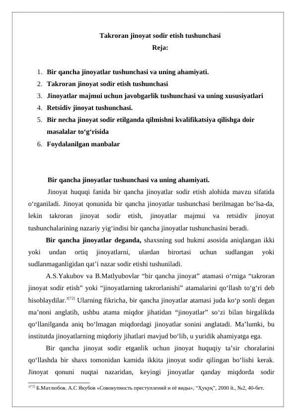 Takroran jinoyat sodir etish