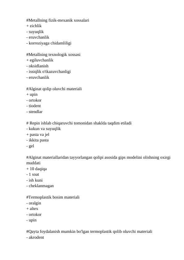 Ortopediya fanidan yakuniy savollari javoblari