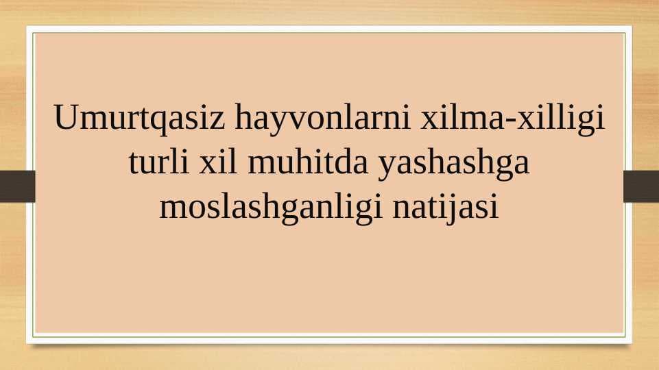 Umurtqasiz hayvonlarni xilma-xilligi turli xil muhitda yashashga moslashganligi natijasi