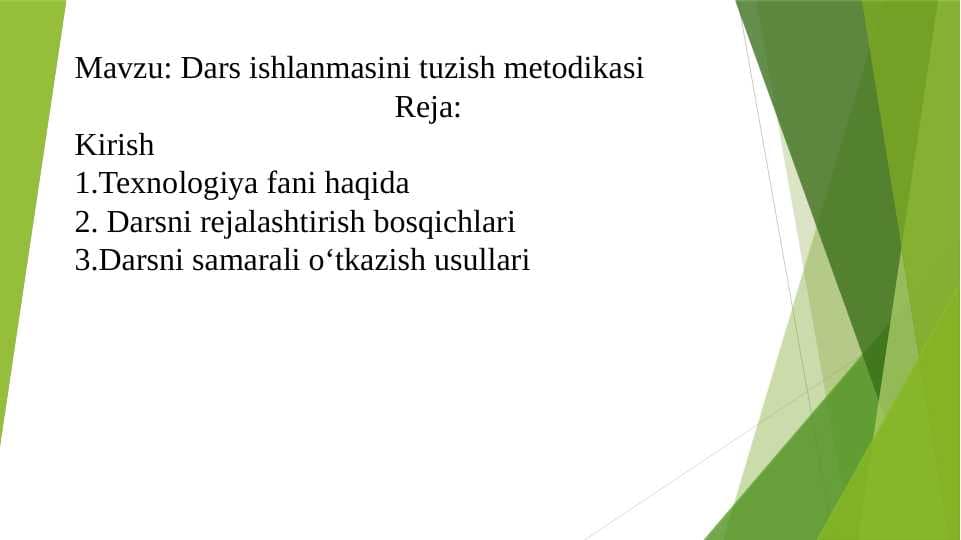 Dars ishlanmasini tuzish metodikasi