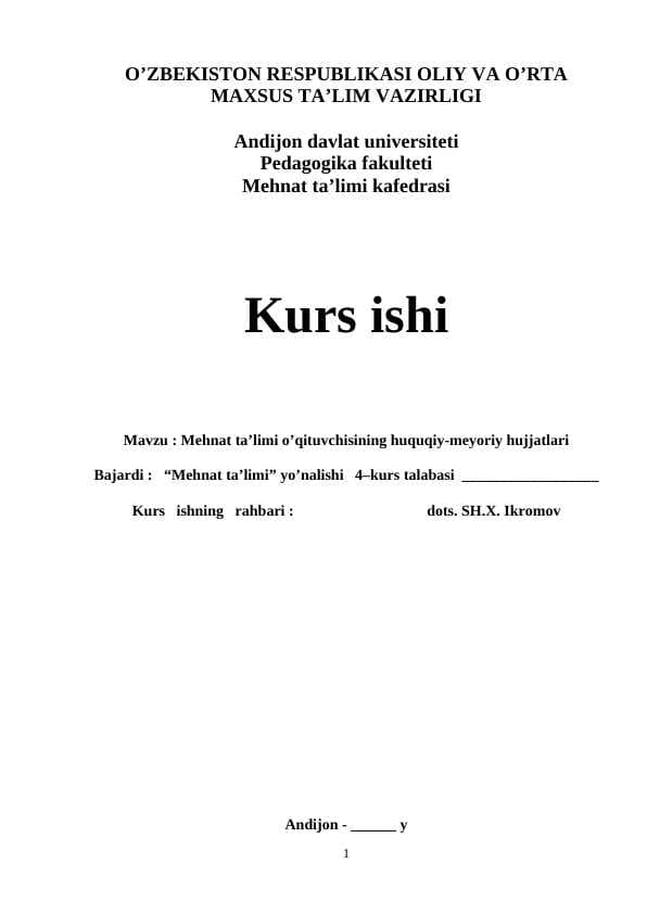 Mehnat ta’limi o’qituvchisining huquqiy-meyoriy hujjatlari