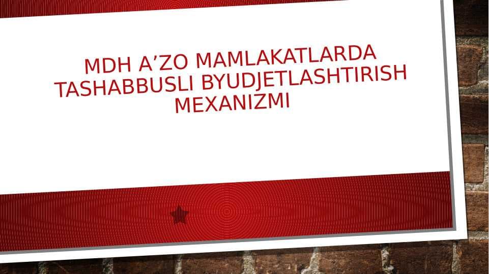 MDH a’zo mamlakatlarda tashabbusli byudjetlashtirish mexanizmi