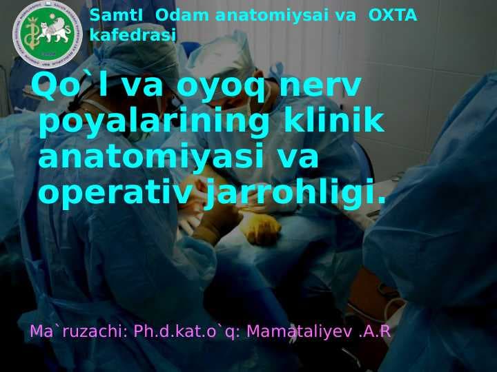 Qo`l va oyoq nerv poyalarining klinik anatomiyasi va operativ jarrohligi.