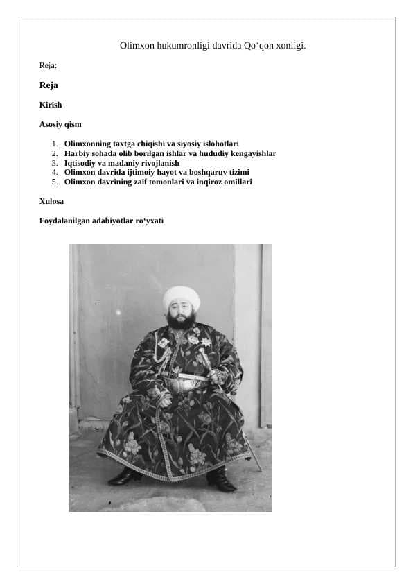 Olimxon hukumronligi davrida Qo‘qon xonligi.