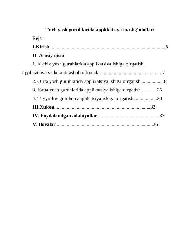 Turli yosh guruhlarida applikatsiya mashgʻulotlari