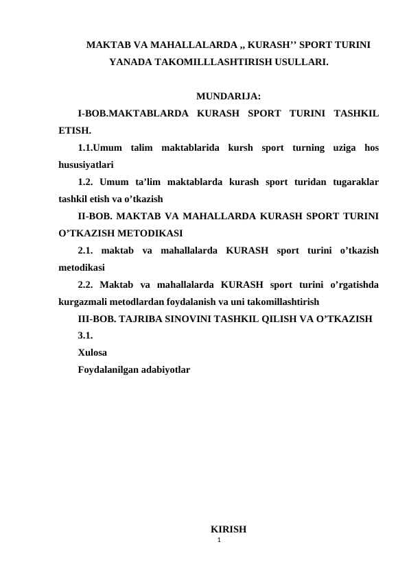 MAKTAB VA MAHALLALARDA ,, KURASH’’ SPORT TURINI YANADA TAKOMILLLASHTIRISH USULLARI
