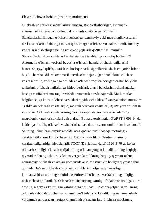Elektr o'lchov asboblari.