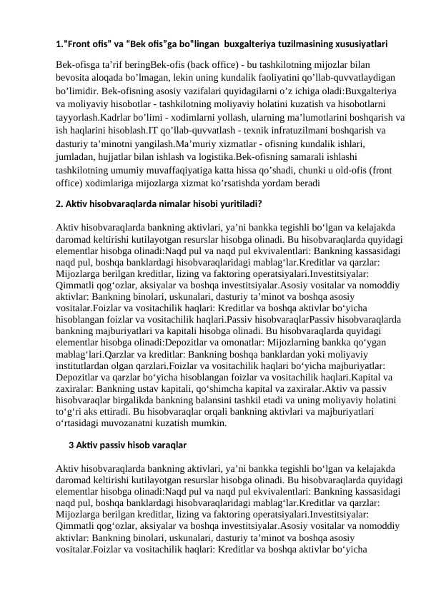 bank hisobi fani yakuniy savollar javoblari