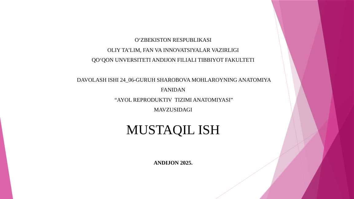 Ayol reproduktiv  tizimi anatomiyasi