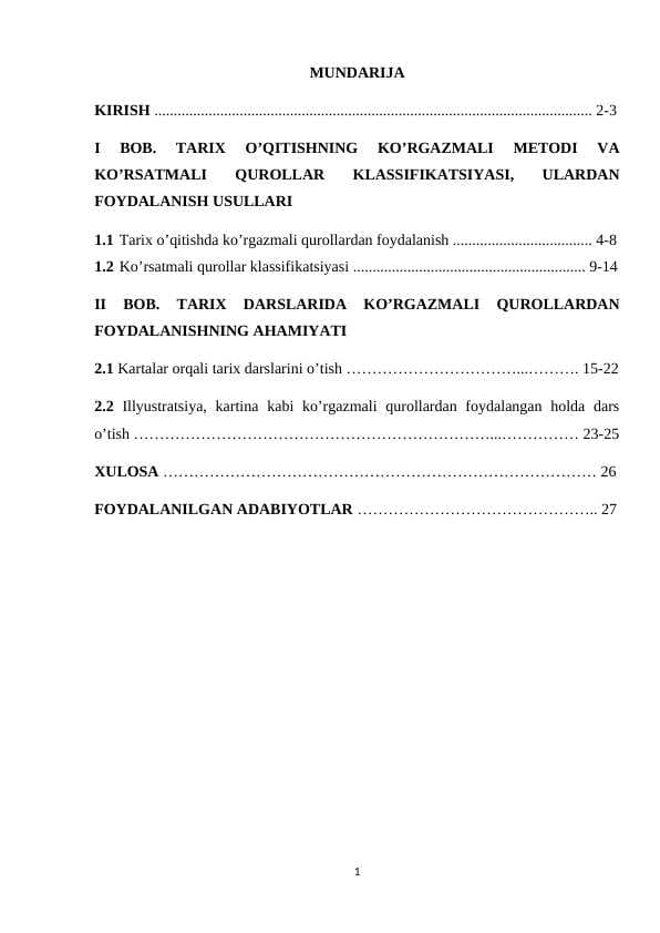 TARIX O'QITISHDA KO'RGAZMALI QUROLLARDAN FOYDALANISH USULLARI