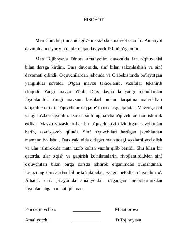 maktab amaliyoti HISOBOTi