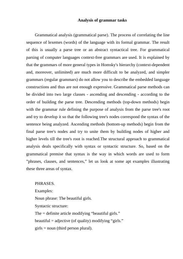 Analysis of grammar tasks