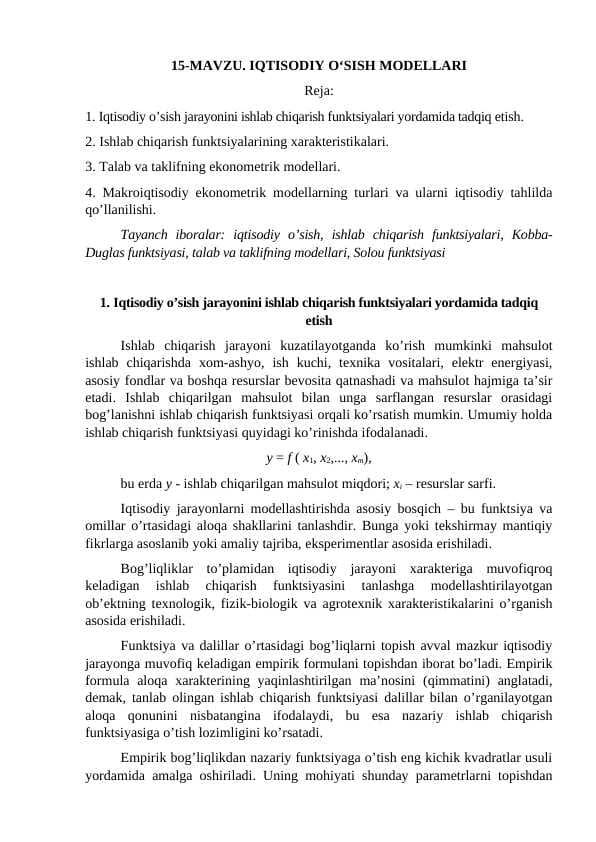 IQTISODIY O‘SISH MODELLARI