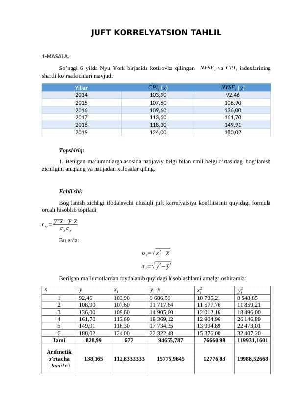 JUFT KORRELYATSION TAHLIL