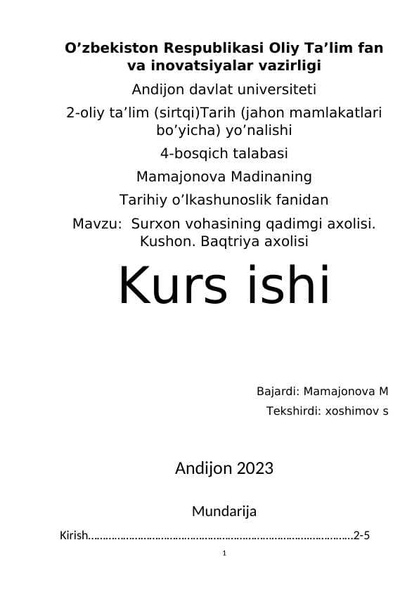 Surxon vohasining qadimgi axolisi. Kushon. Baqtriya axolisi