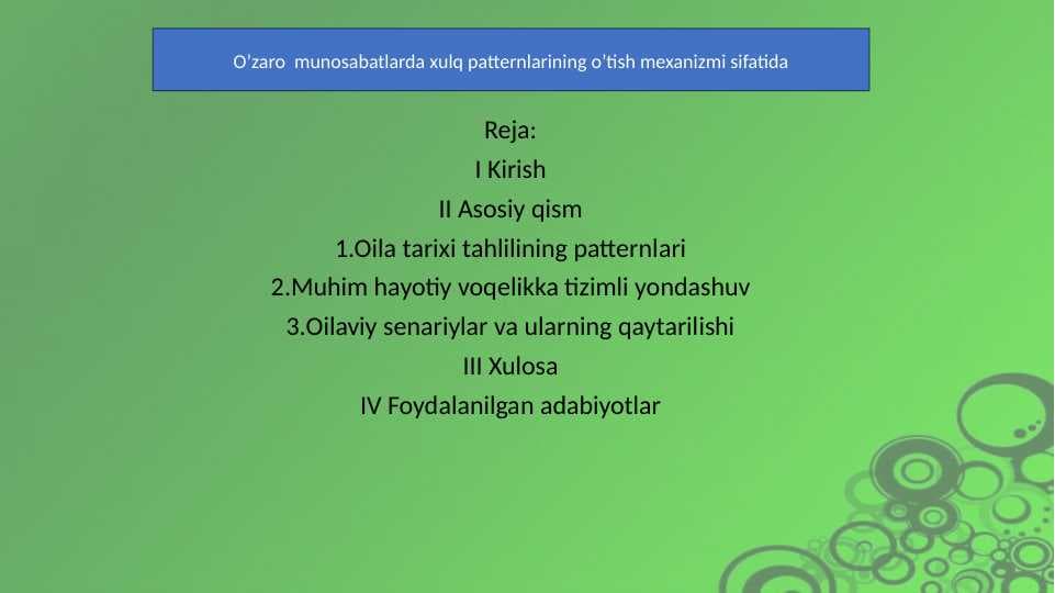 O’zaro  munosabatlarda xulq patternlarining o’tish mexanizmi sifatida 30.pptx