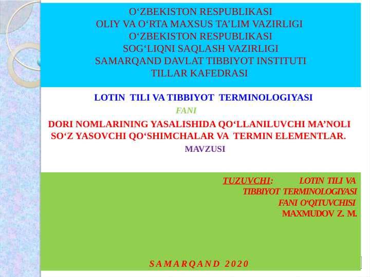 DORI NOMLARINING YASALISHIDA QO‘LLANILUVCHI MA’NOLI SO‘Z YASOVCHI QO‘SHIMCHALAR VA TERMIN ELEMENTLAR