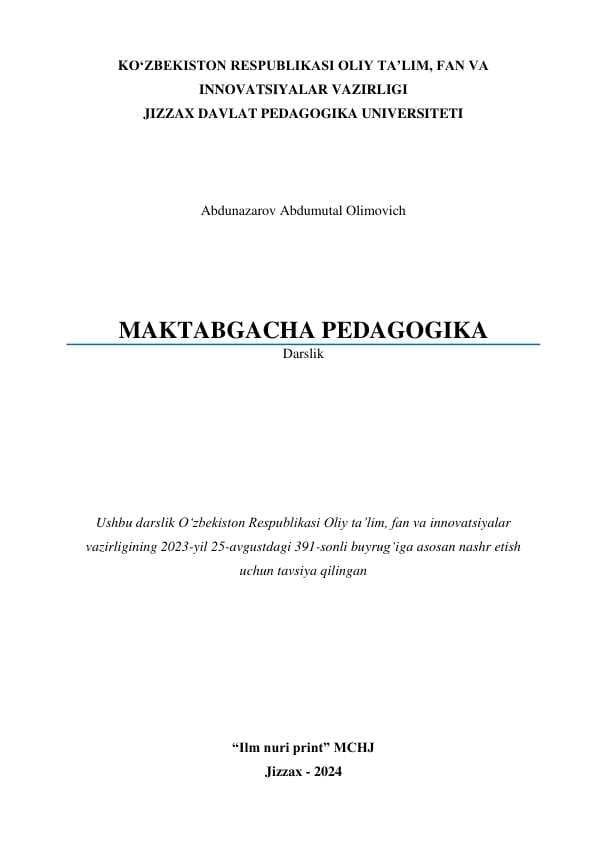 Maktabgacha pedagogika darslik