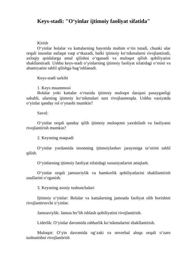 O‘yinlar ijtimoiy faoliyat sifatida