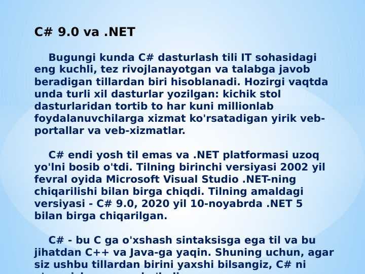 C# 9.0 va .NET