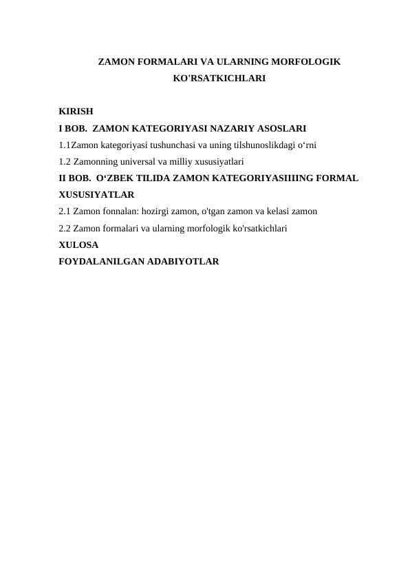 ZAMON FORMALARI VA ULARNING MORFOLOGIK KO'RSATKICHLARI