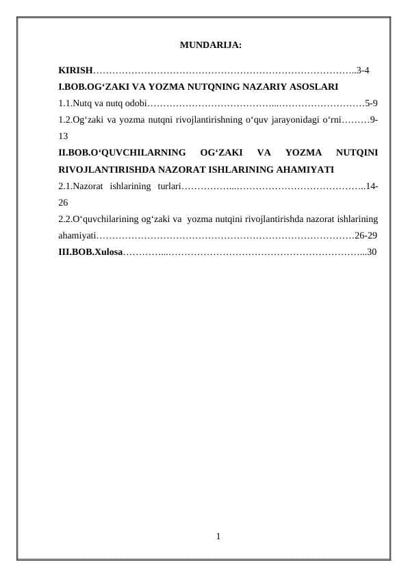 6-sinf o‘quvchilarning og‘zaki va yozma nutqini o‘stirishda nazorat ishlarining ahamiyati