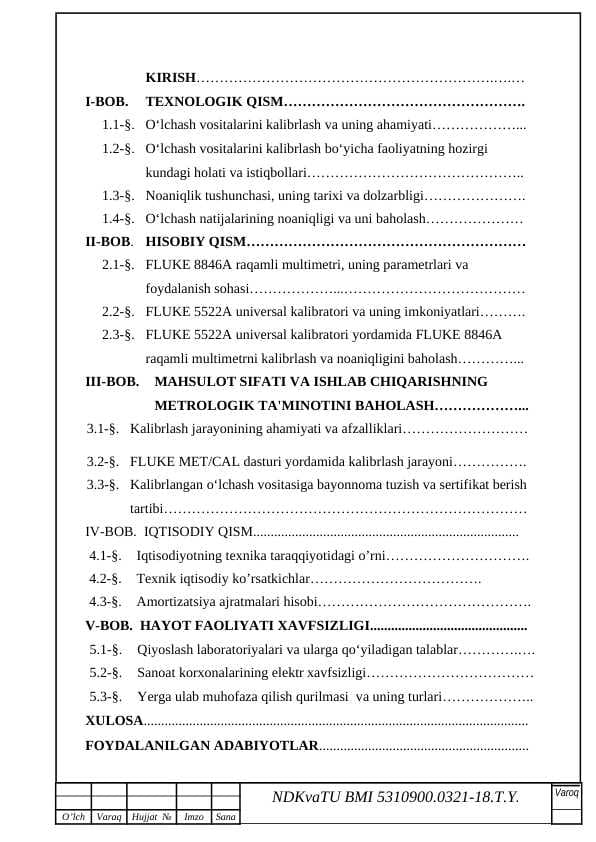 Zamonaviy multimetrlarni kalibrlash va noanikligini baxolash