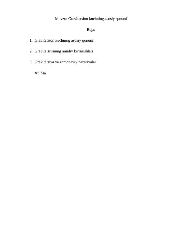 Gravitatsion kuchning asosiy qonuni