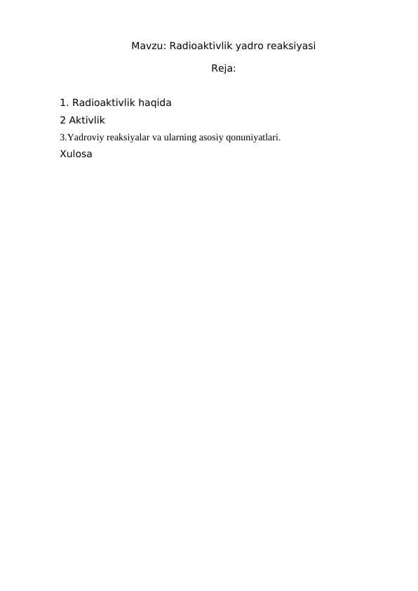 Radioaktivlik yadro reaksiyasi