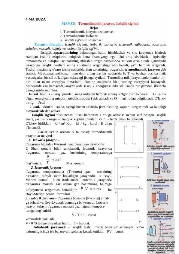 Termodinamik jarayon. Issiqlik sig'imi