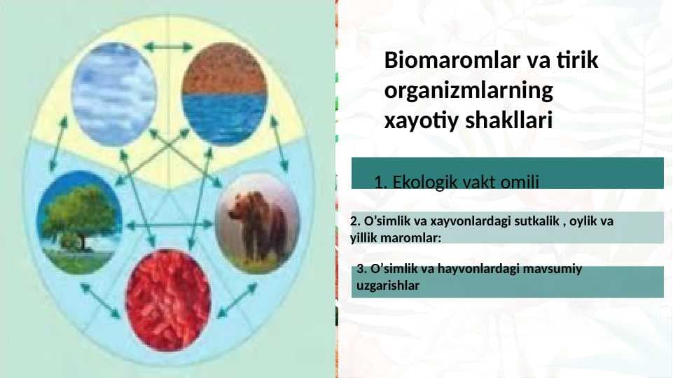 Biomaromlar va tirik organizmlarning xayotiy shakllari