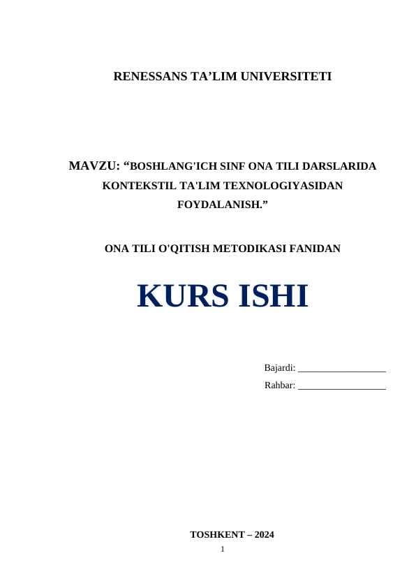 BOSHLANG'ICH SINF ONA TILI DARSLARIDA KONTEKSTIL TA'LIM TEXNOLOGIYASIDAN FOYDALANISH